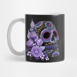 Purple Floral Black Sugar Skull Day Of The Dead Mug